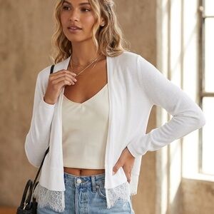 Tommy Hilfiger NWT cardigan crop sweater XL ivory Lace long sleeve 100%cotton
